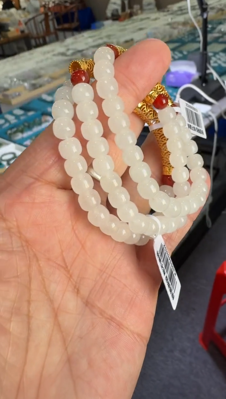 【闪购商品】和田玉手串18K金镶嵌桶珠多样性发一件