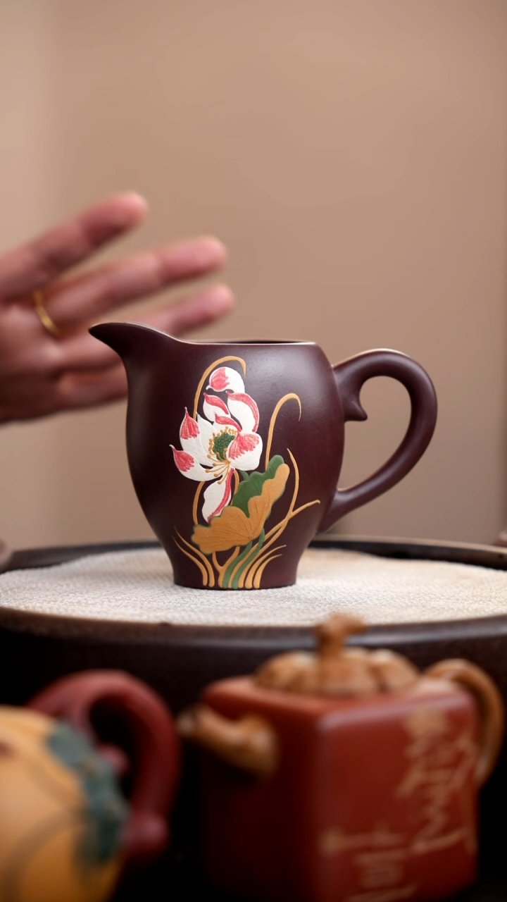 茶壶紫砂紫朱泥鸭嘴公道杯莲花