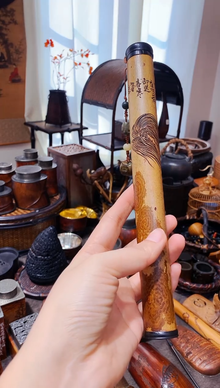 喜****瓜湘妃竹精品雕刻香筒