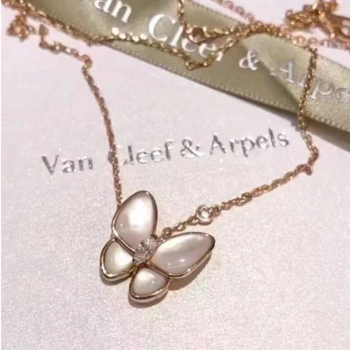 99新 梵克雅宝 小花6枫梵克雅宝 蝴蝶项链 珍珠贝母 钻石 玫瑰金