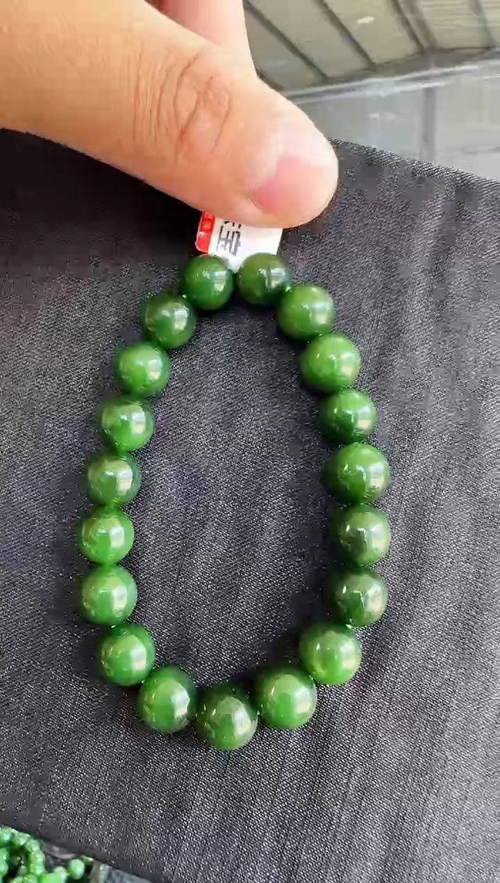 【闪购商品】和田玉（碧玉）约10mm菠菜绿手串未镶嵌多样性发一