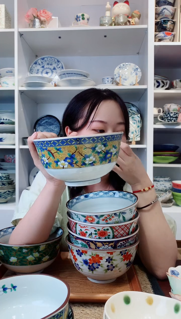 陶瓷吾山窑黄花鸟面碗16cm
