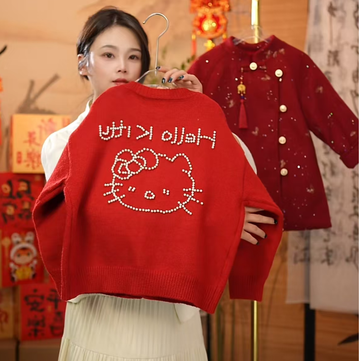 女童毛衣2025秋冬季新款长袖常规款纯色女毛衣针织衫上衣时尚红色