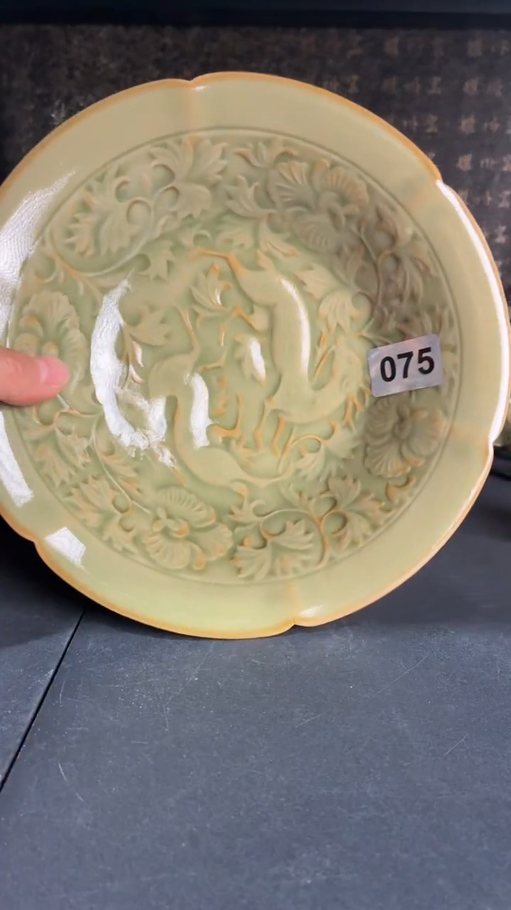 耀州窑仰山双鹿盘微瑕075