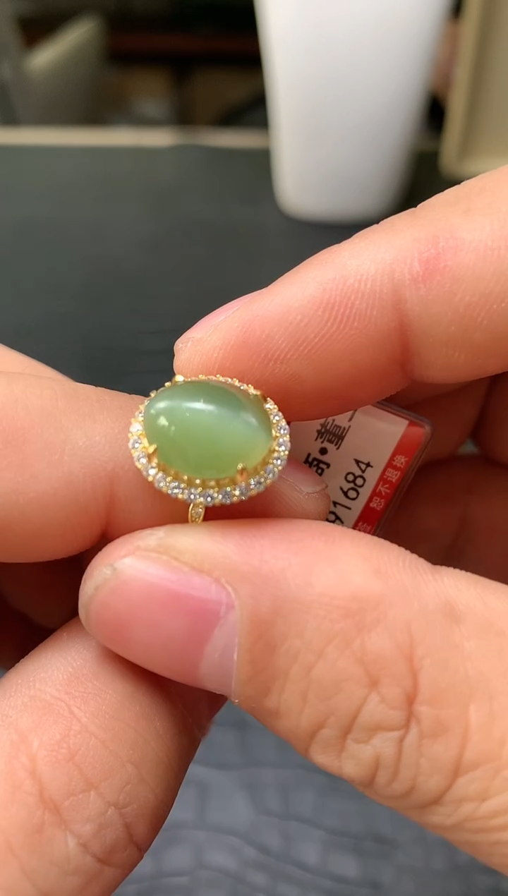 【闪购商品】和田玉猫眼戒指银S925镶嵌一个