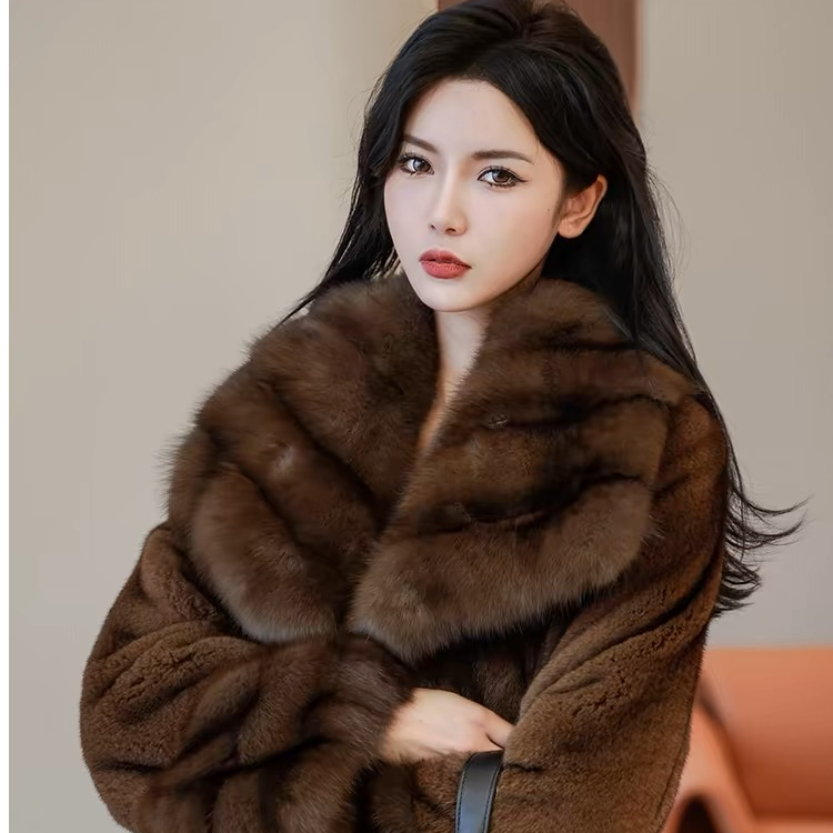【豪门阔太】进口短二天鹅绒小母貂俄罗斯貂大长款气质显瘦