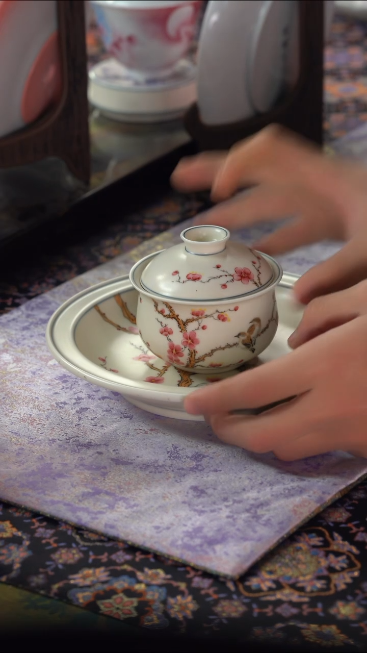 英姐好物分享@@喜上眉梢盖碗+壶承