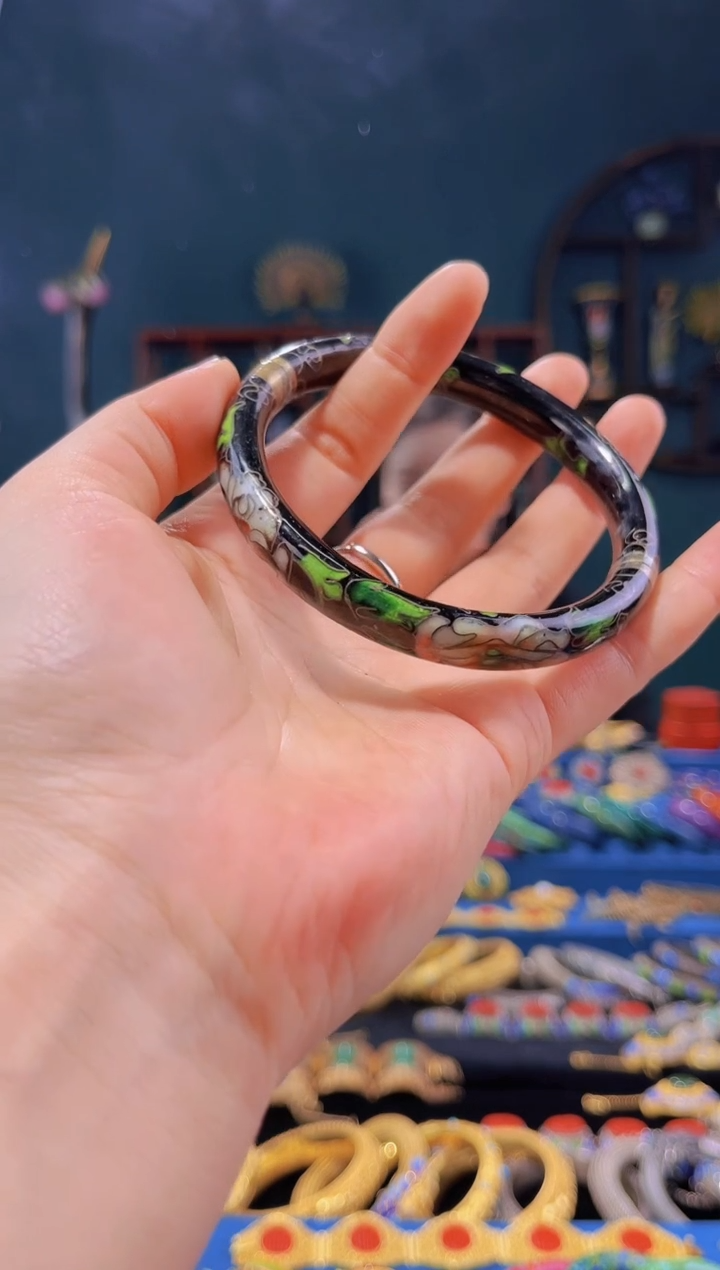 【闪购商品】非遗绝技 景泰蓝银蓝手镯 58-65 黑