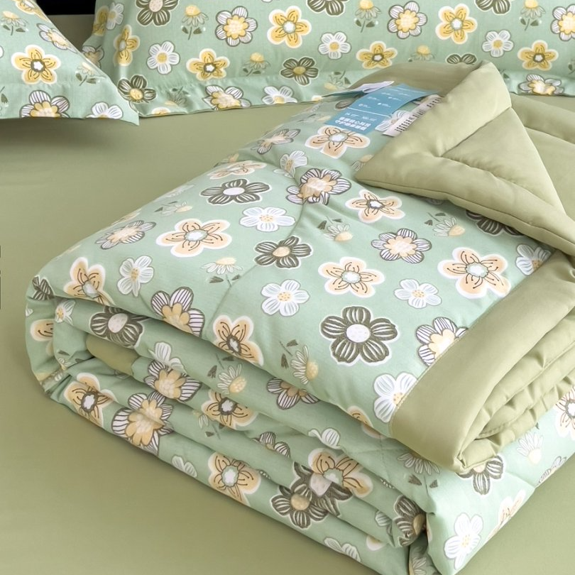 靓萱花开半夏/法式双层纱10A抗菌夏凉被双人空调被夏被机洗单双人