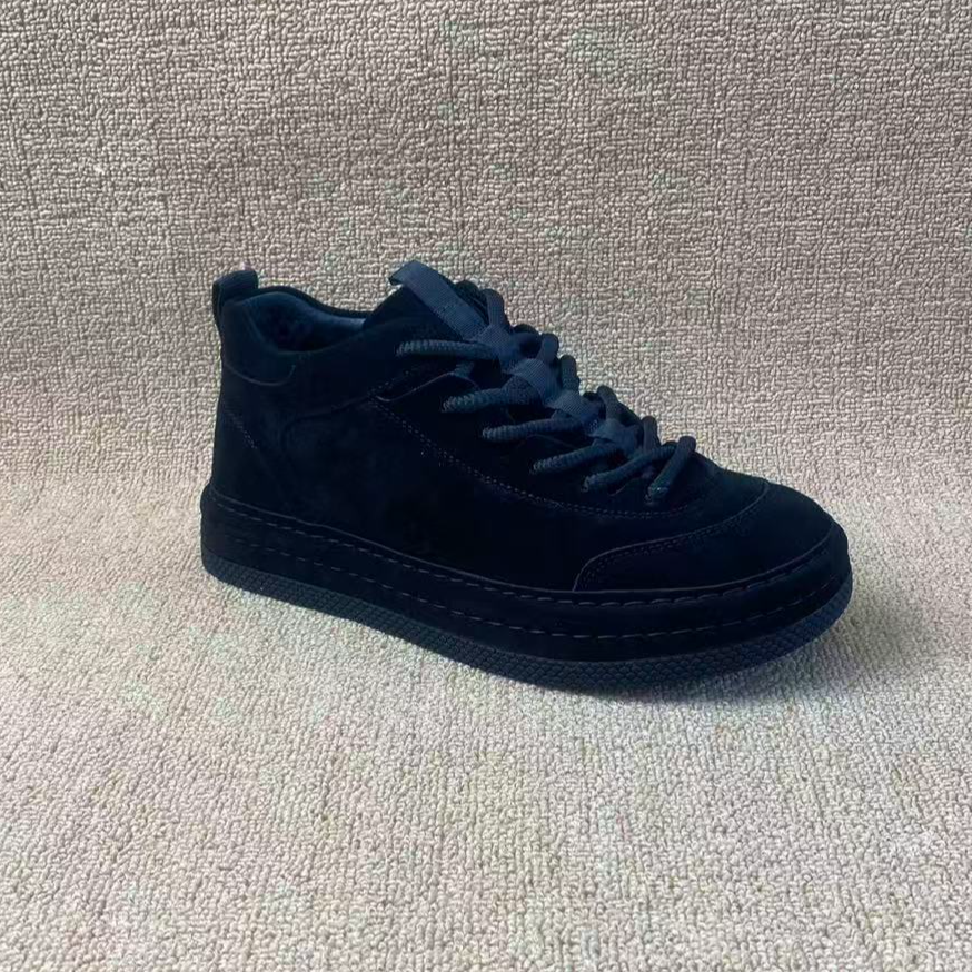 加绒冬季户外车缝线平底运动黑色男鞋软底软面舒适透气25195-3