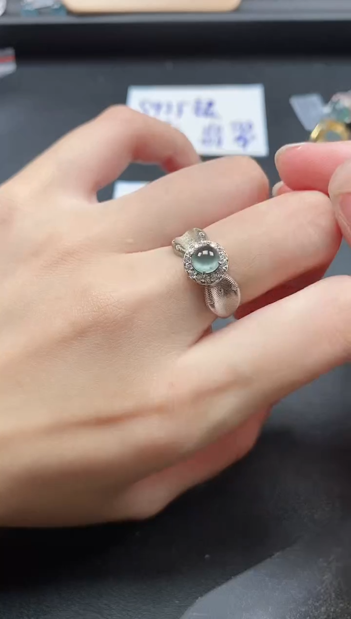 翡翠戒指银S925镶嵌5115-2
