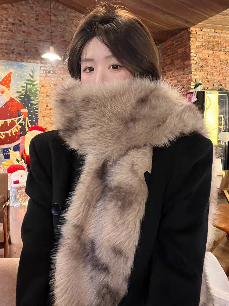 慵懒高级感仿皮草围巾女冬季时尚毛毛围脖长款毛领保暖护颈