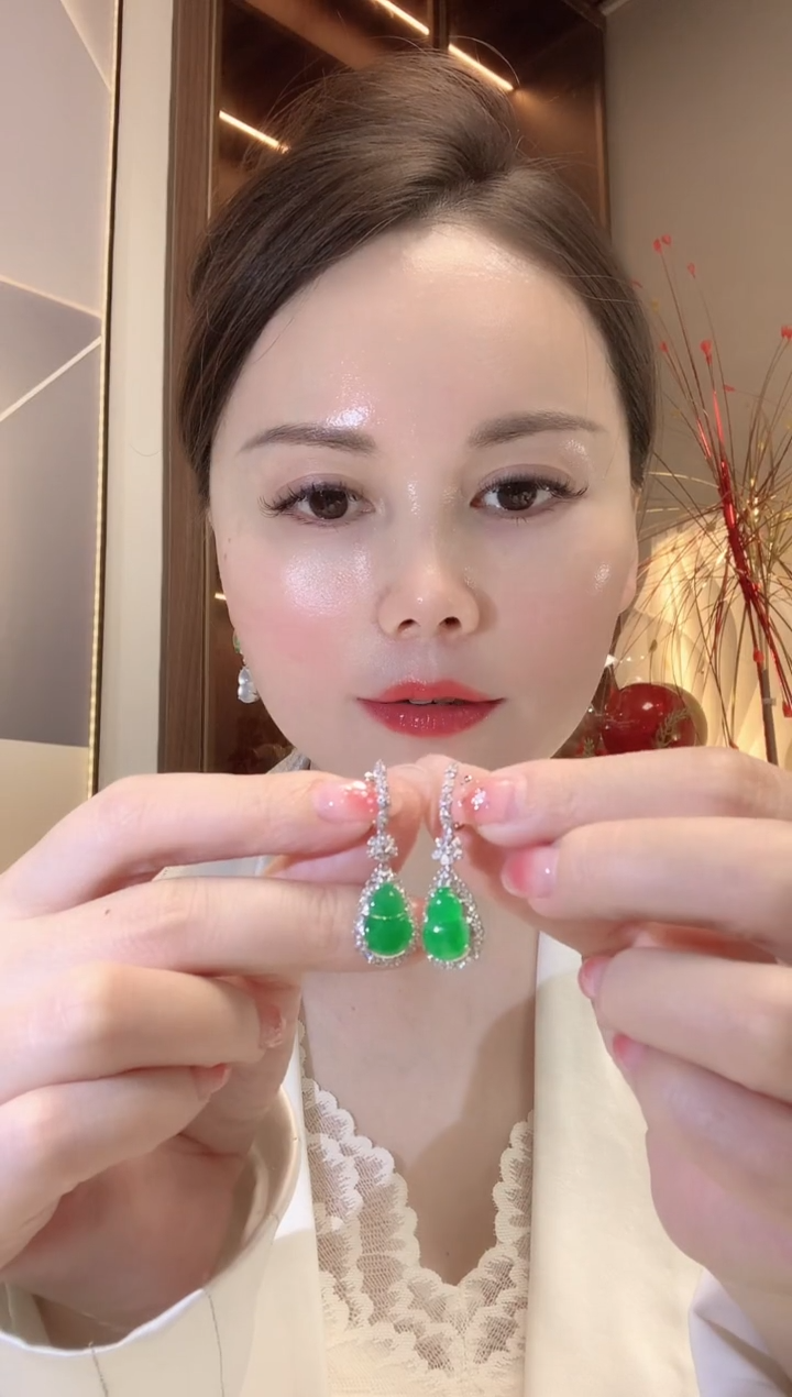 【闪购商品】翡翠耳饰18K金镶嵌C56 翡翠