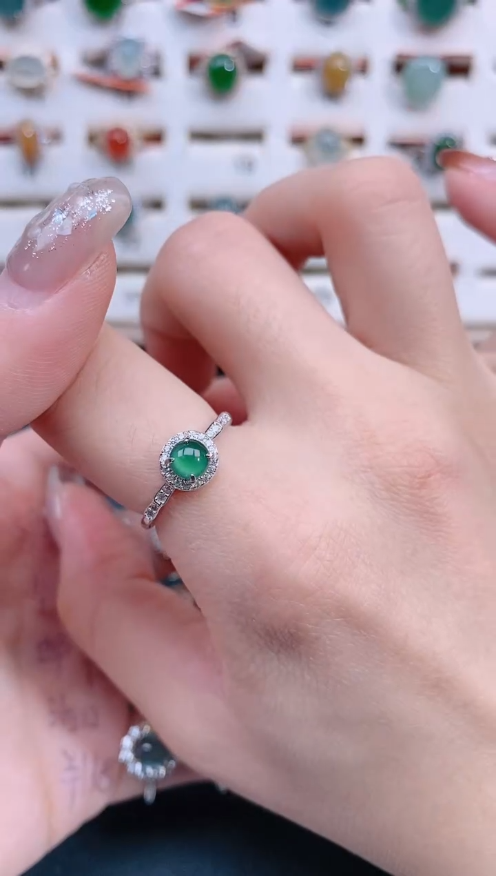 银S925镶嵌戒指翡翠天然翡翠