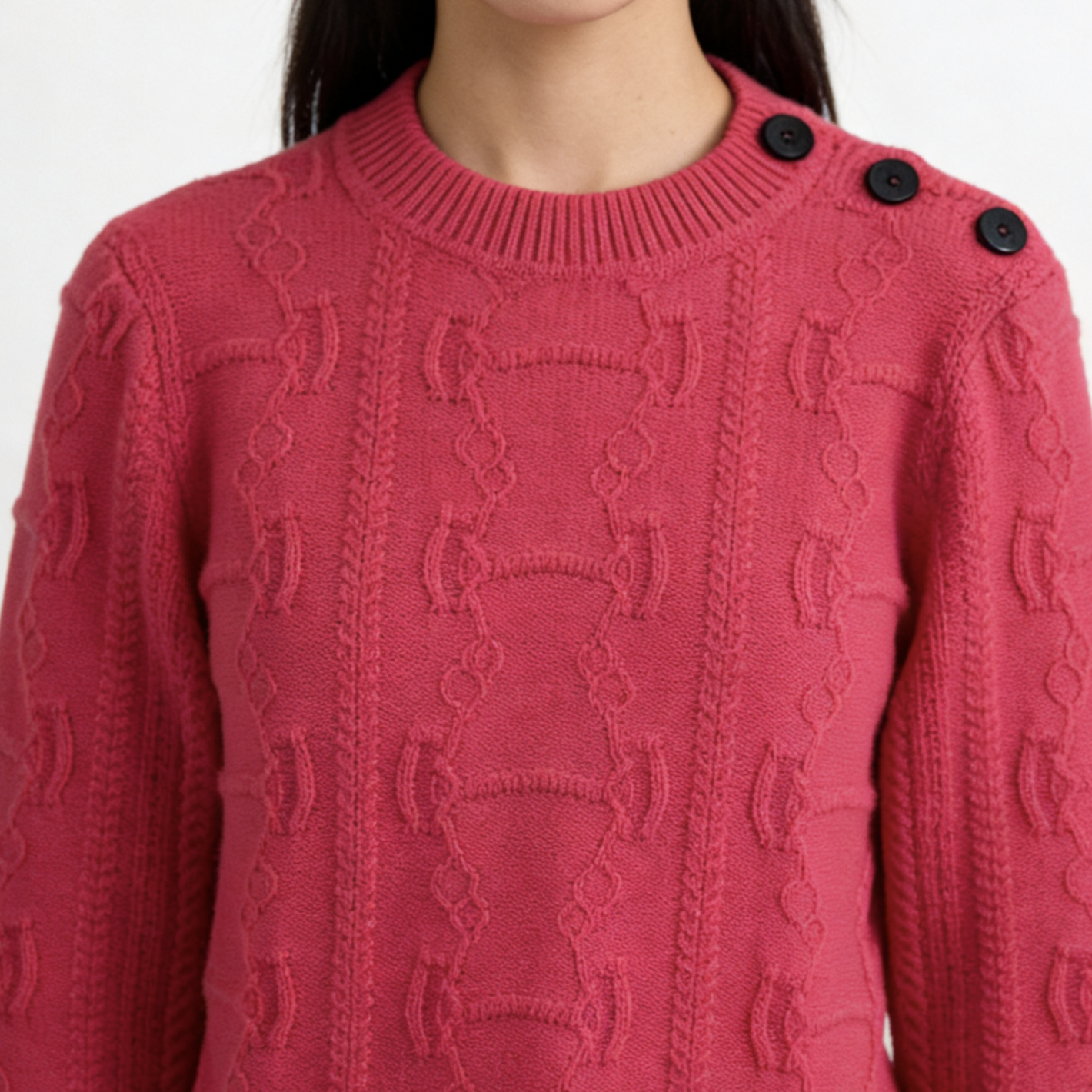 99新 Hermes/爱马仕 玫红色链条提花羊绒毛衣 36 17039227