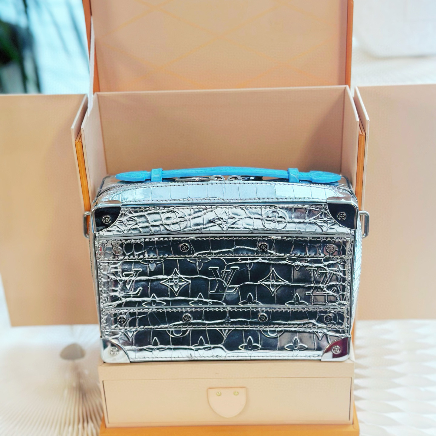 99新 LouisVuitton/路易威登 老佛爷softtrunk镜面稀有皮斜挎包