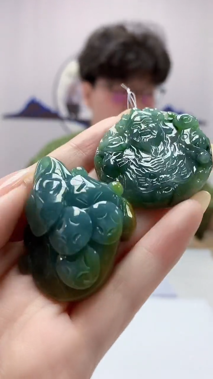 【闪购商品】定制翡翠未镶嵌4688DD-毛货挂件一对78