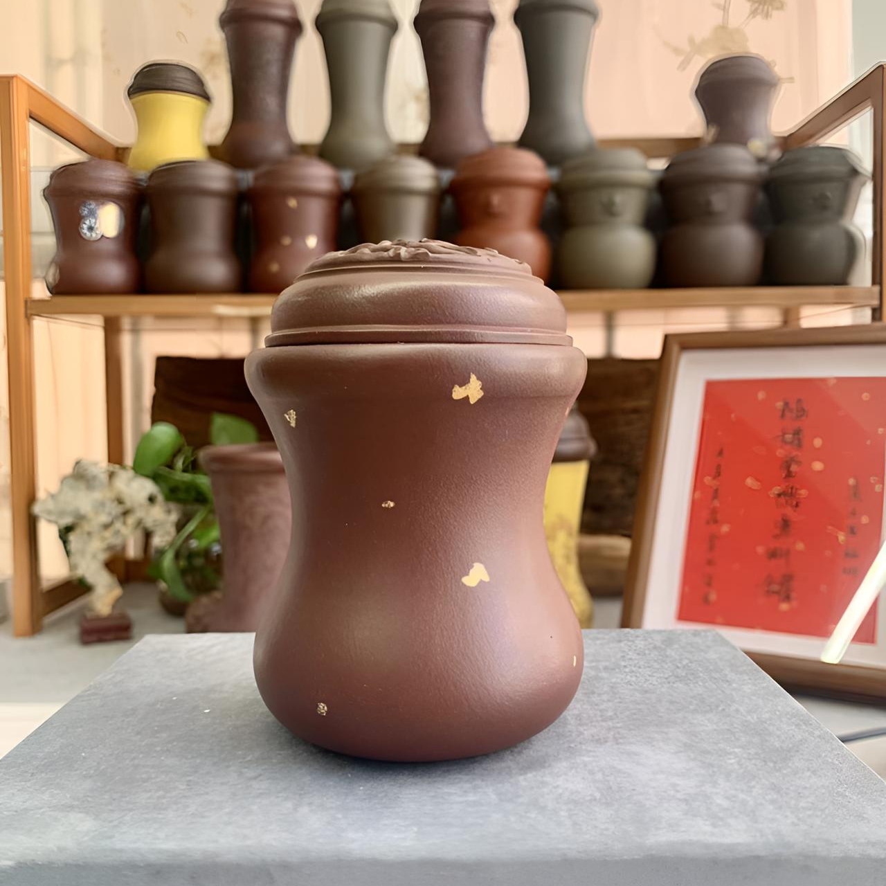 极罐堂紫砂油葫芦叫罐，滑车器型，洒金装饰，三合土斜坡底