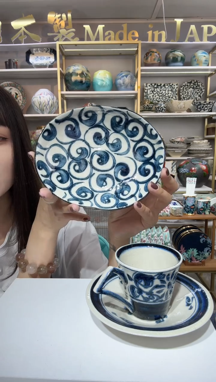 陶瓷宗山窑椭圆甜品盘-旋涡17.5cm*14.5cm