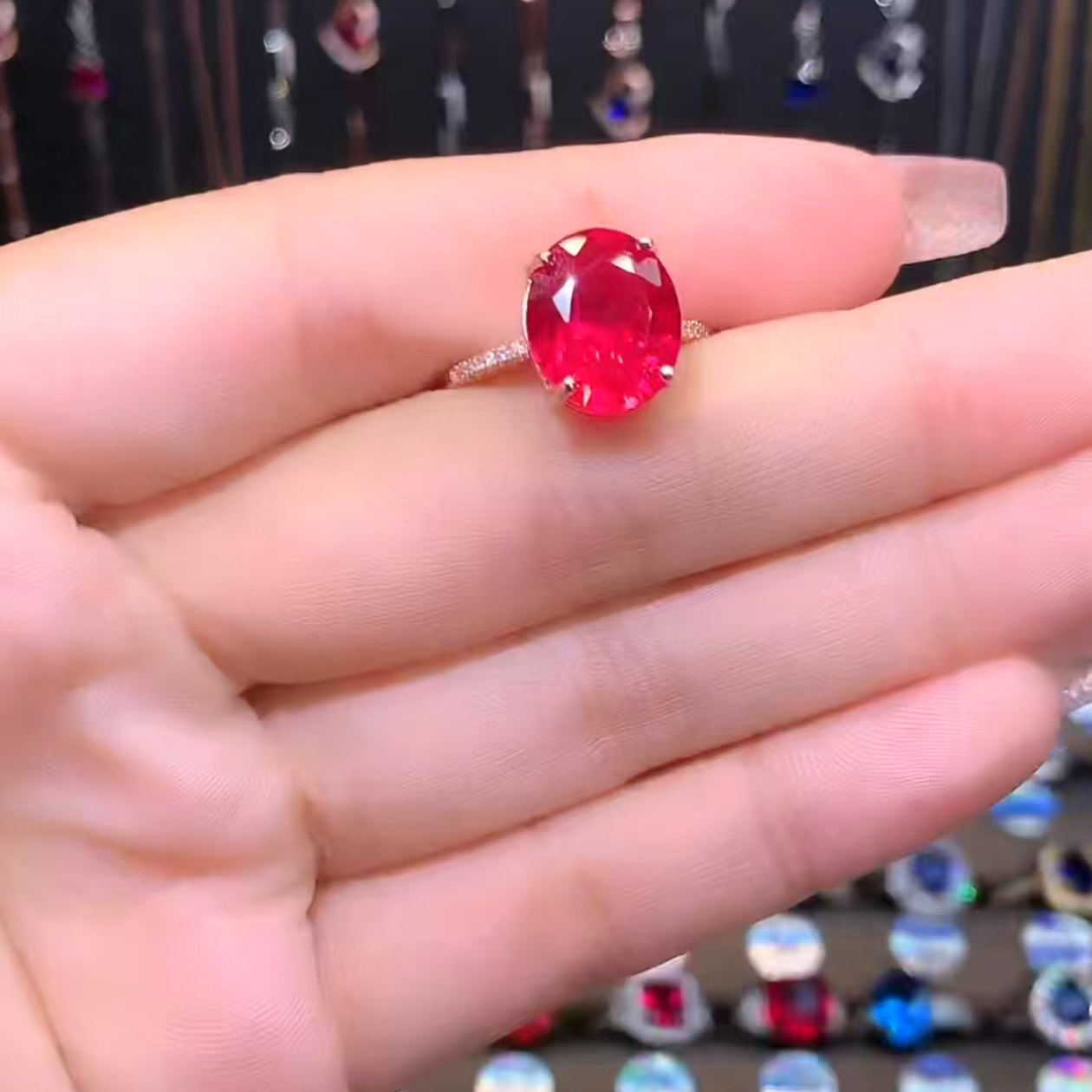 红宝石S925银镶玫瑰金戒指10.12