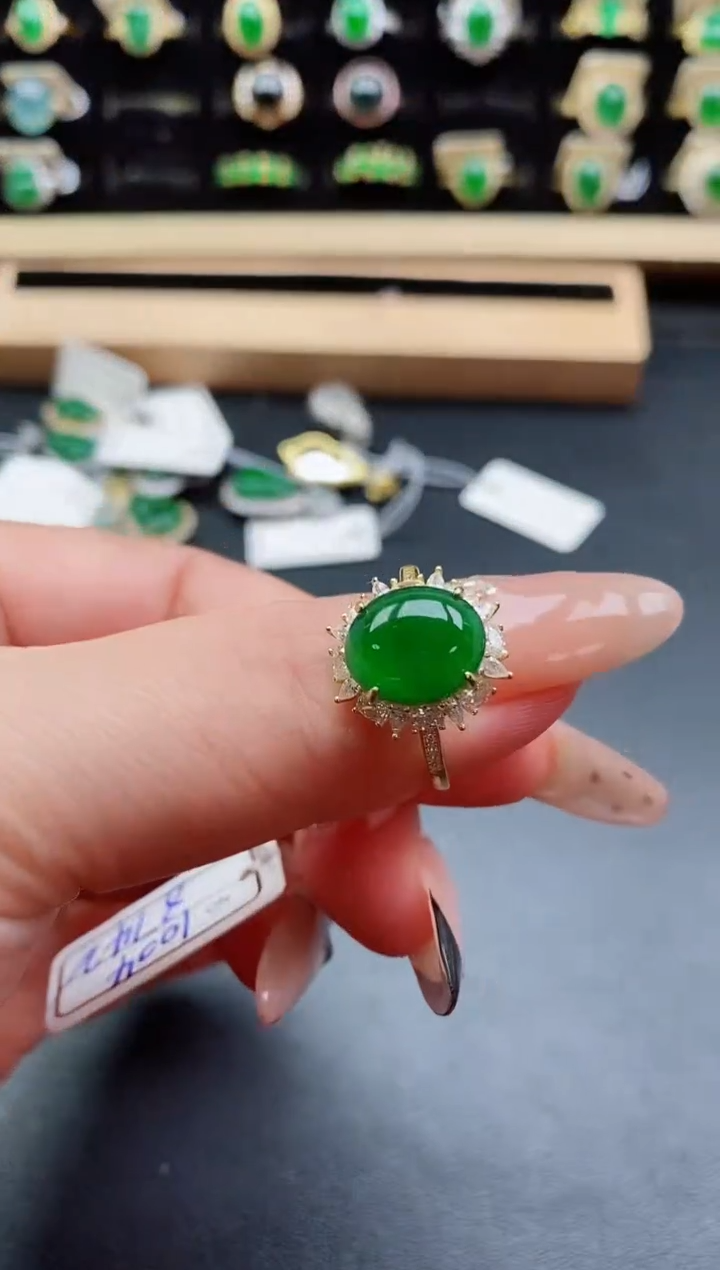 银S925镶嵌戒指翡翠1