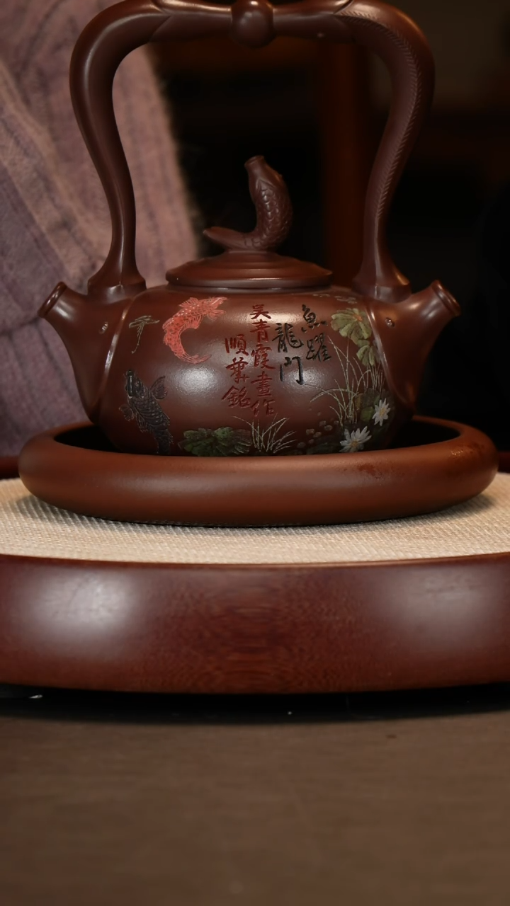 【闪购商品】紫砂茶壶底槽清双语提梁+墨宝壶承三罐茶叶400c