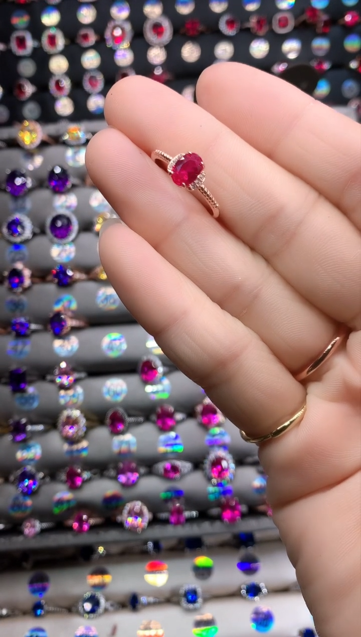 【闪购商品】红宝石戒指银S925镶嵌玫瑰金