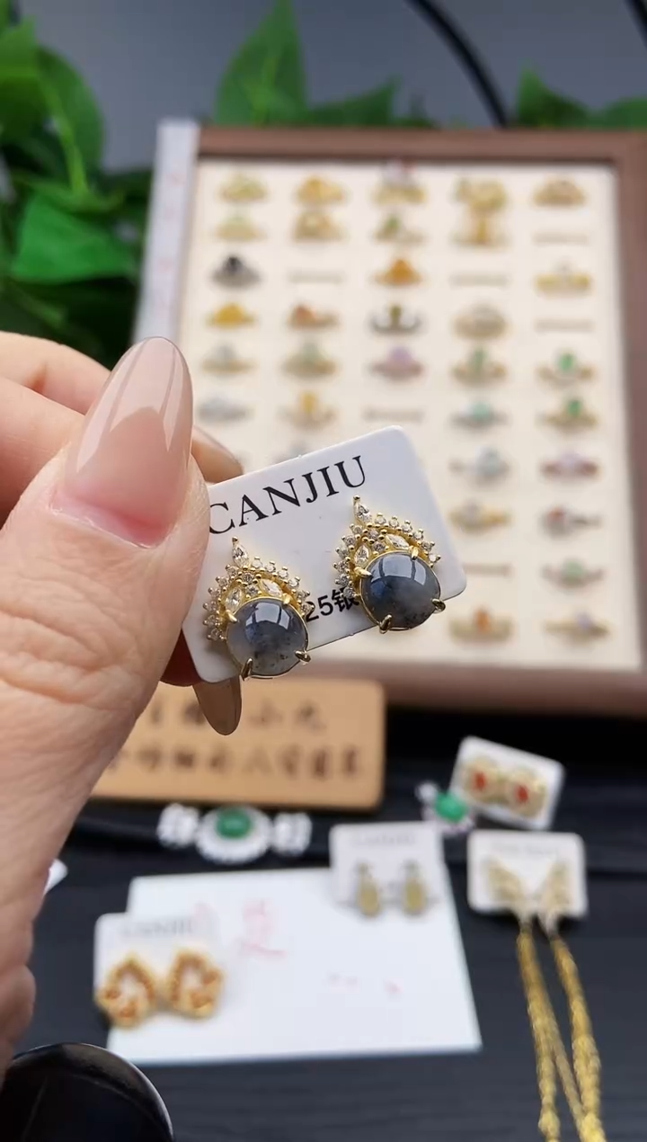 银S925镶嵌翡翠耳饰12