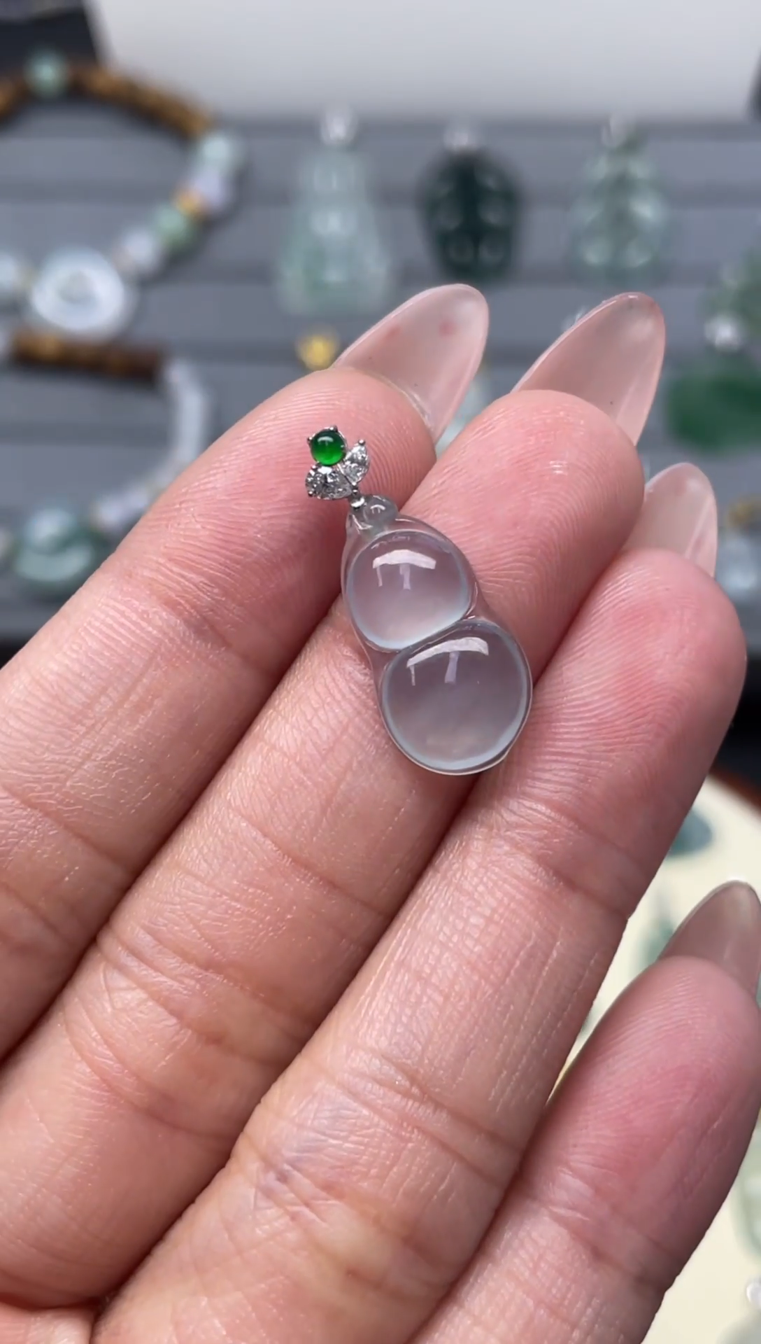 颈饰18K金镶嵌翡翠（19号链接）纯天然A货缅甸翡翠葫芦滴溜