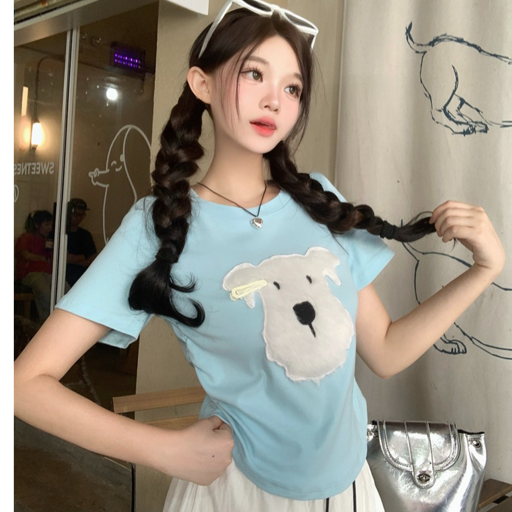 【涵胖胖】Q2025大码女装新款狗头毛毛短袖上衣宽松型T恤2661