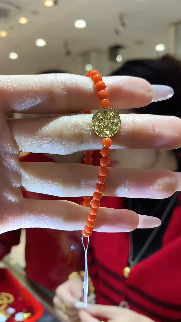 【闪购商品】南红玛瑙手串18K金镶嵌手串          