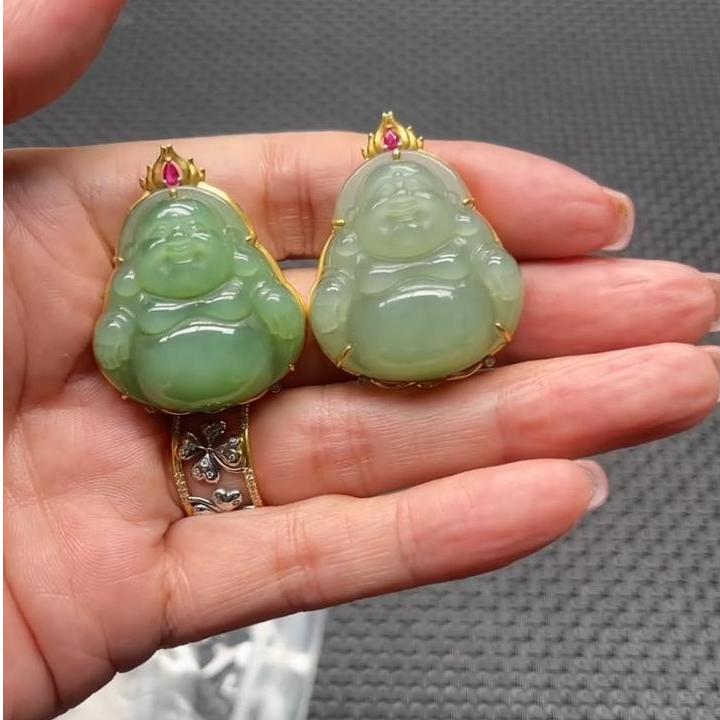 【新疆和田玉老郑】18K镶和田玉佛公挂件 多样性发一件不带链 1970