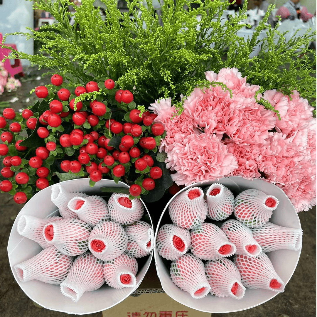 【云南鲜花】【粉玫瑰+红豆+康乃馨】云南昆明基地 客厅 家居摆件插花
