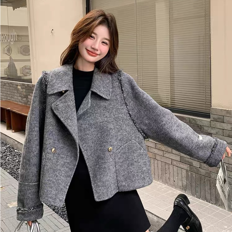 小香风双面羊毛大衣女2025冬季新款小个子高级感气质毛呢外套