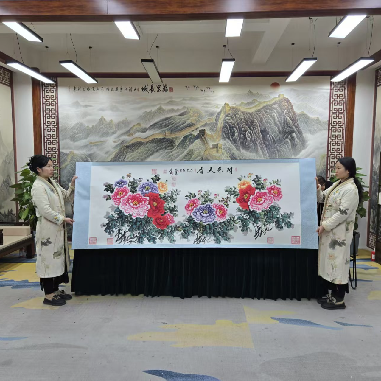 刘宗建-孙振荣《国色天香》10枚章加指纹高1米宽2米4白底软装裱包邮