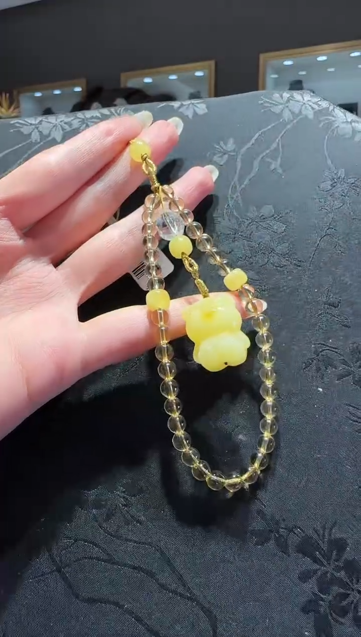 【闪购商品】黄晶手机链未镶嵌黄水晶蜜蜡小熊手机链