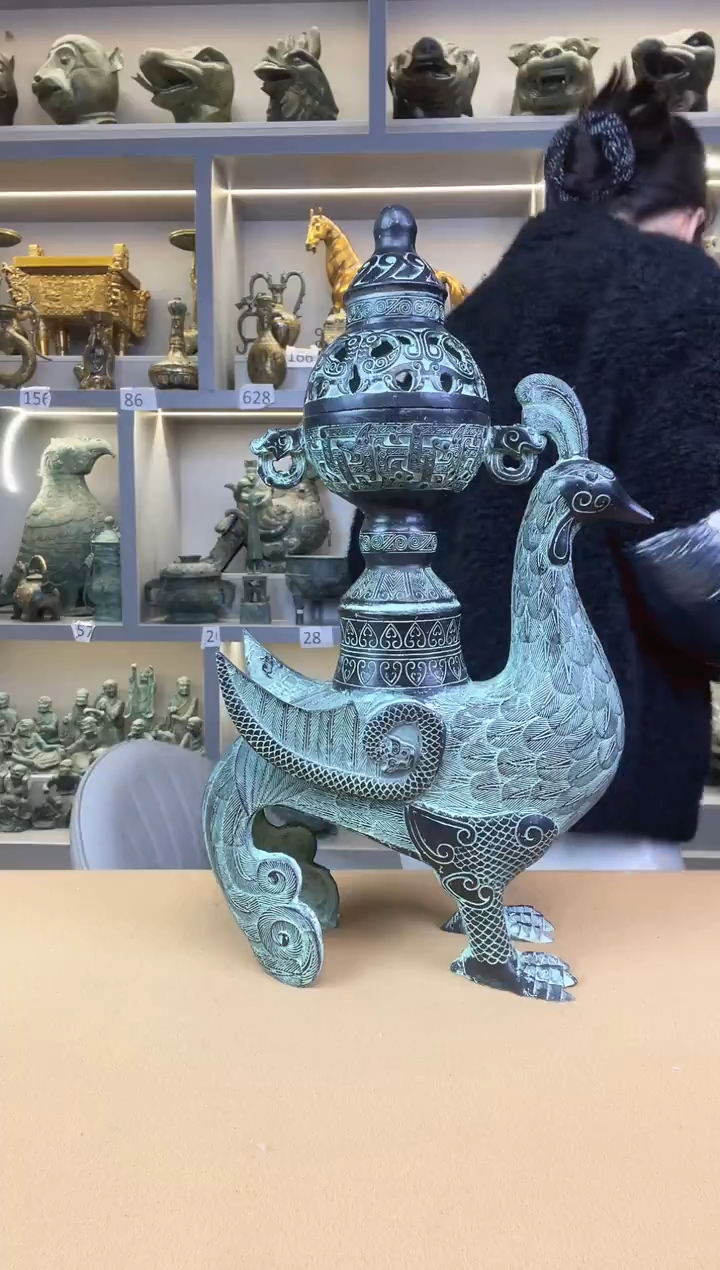 铜凤鸟熏香炉000000