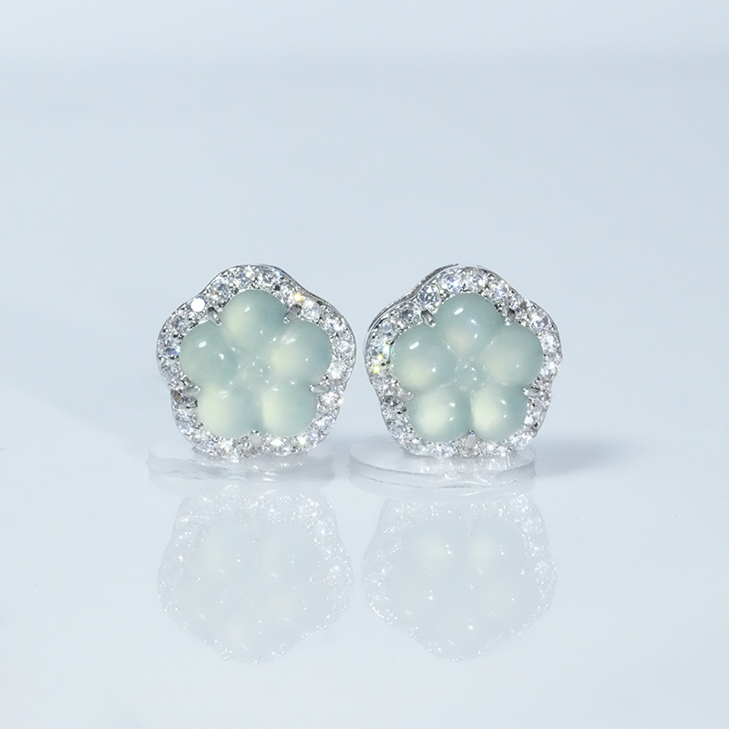 【小胖翡翠】天然翡翠梅花耳钉A货蓝水轻奢日常百搭女款-多样性发1