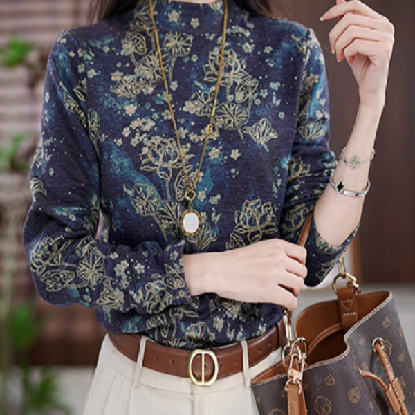 XT1691款时尚百搭气质宽松减龄加绒半高领长袖上衣-悠悠