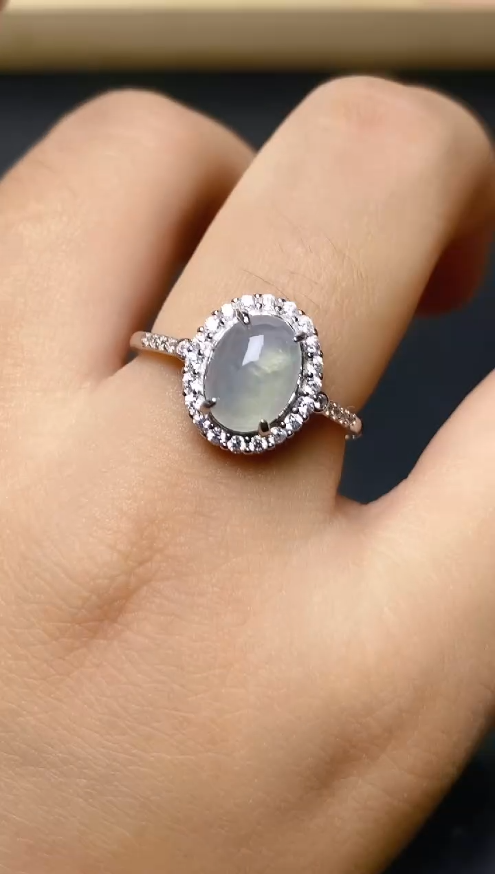 翡翠戒指银S925镶嵌百内无证书