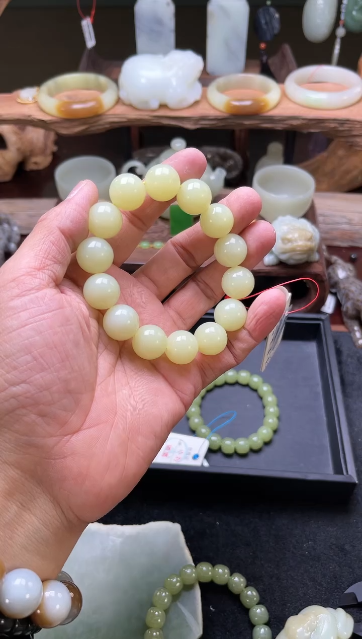 【闪购商品】和田玉手串未镶嵌卡16若羌黄玉圆珠9006102