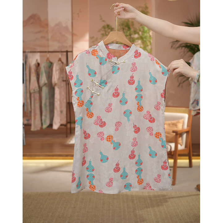 《 福禄-奥黛》新中式提花国风时尚休闲防晒透气中长款奥黛