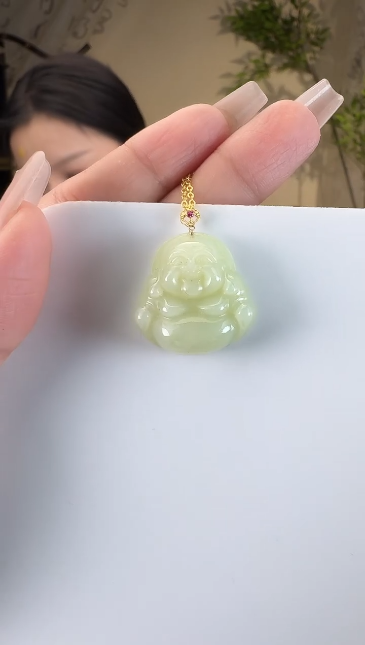 【闪购商品】和田玉18K金镶嵌颈饰佛公赠链