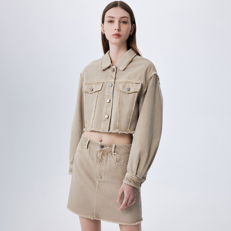 【贤哥专享】Fabrique浅卡其毛边纯棉牛仔短款半身裙新款牛仔半裙