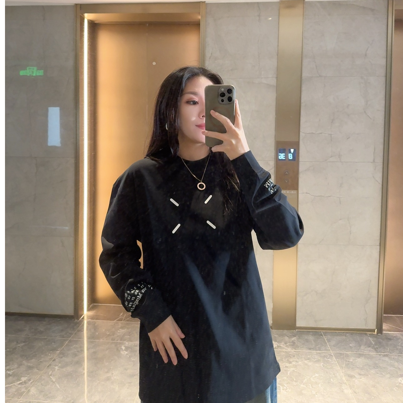 QUPENGME 潮牌重工男女款轻氧棉螺纹长袖T恤自带茉莉花香GZ12