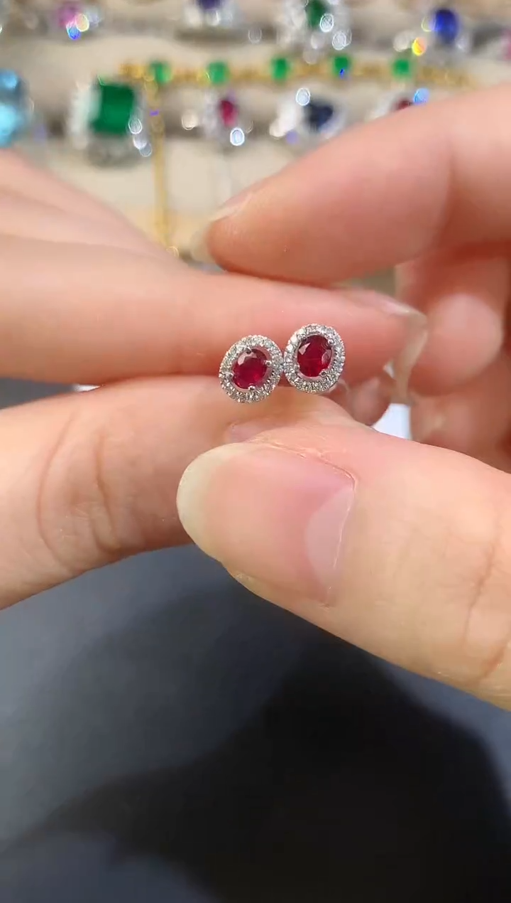 铂Pt950镶嵌耳饰红宝石D524|1980