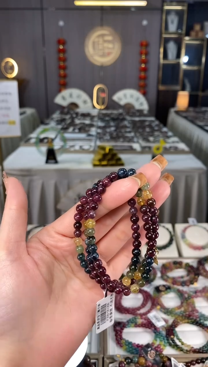 未镶嵌老矿碧玺彩虹三圈手串5mm+碧玺dan多样性发货一条