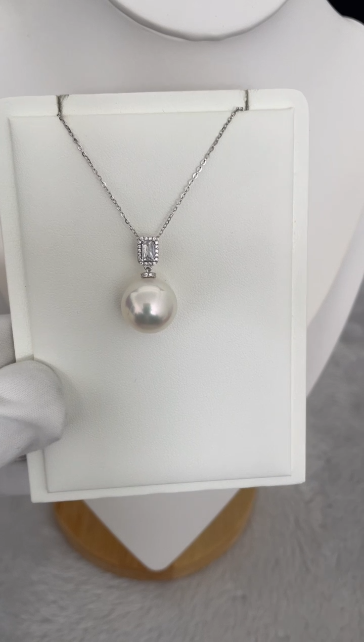 吊坠(赠链)银S925镶嵌海水珍珠澳白方糖款14-15mm