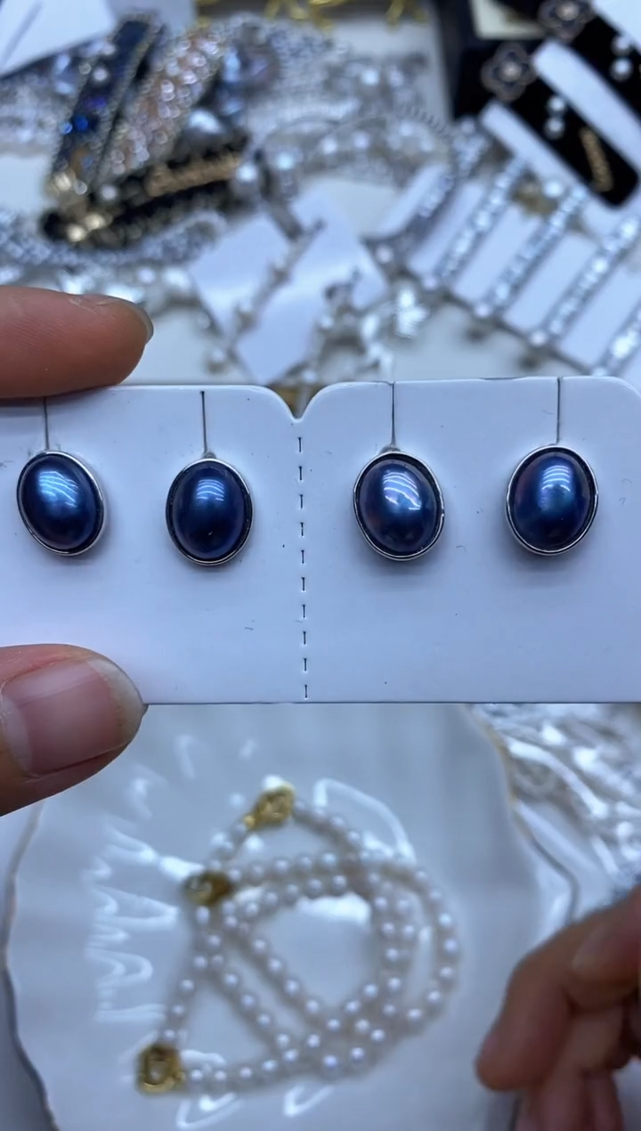 耳饰拼合珍珠（马贝珠）银S925镶嵌耳钉多样性发其一