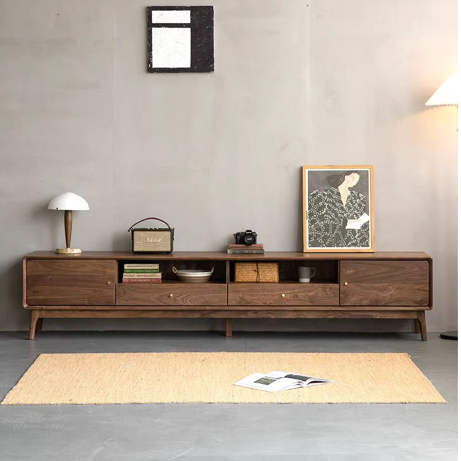 中意北美黑胡桃木实木客厅柜地柜电视柜简约中古风储物柜